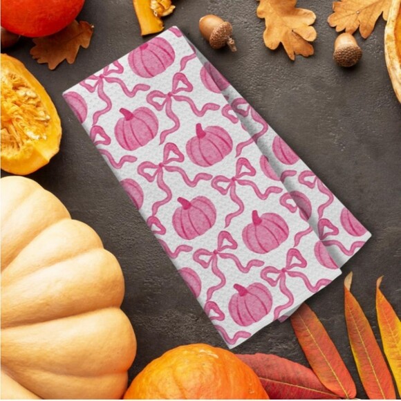 Coquette Pink Pumpkin & Bows Kitchen Towel  16x24 Inch NWT - Picture 6 of 6